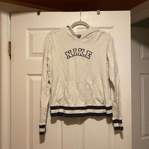 VINTAGE Nike Navy White Striped Hoodie Pullover Kids Large (12-14)